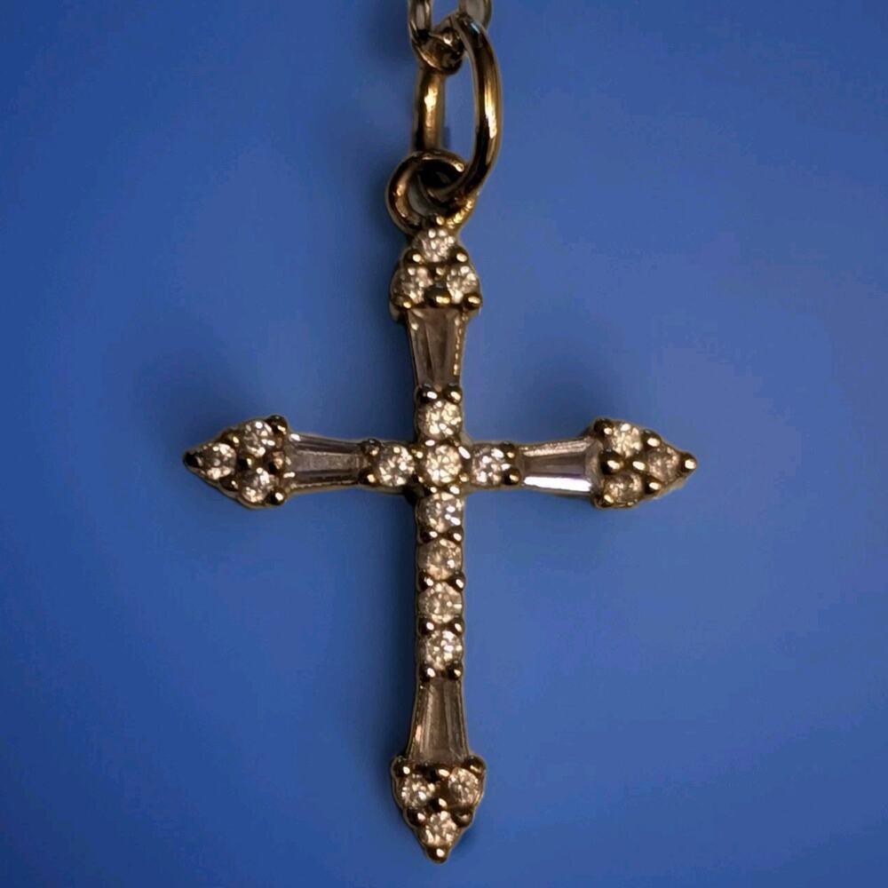 Vtg Gold Cross and Necklace Over 925 STERLING SILVER W/ 18" Chain MARKED IBB CH